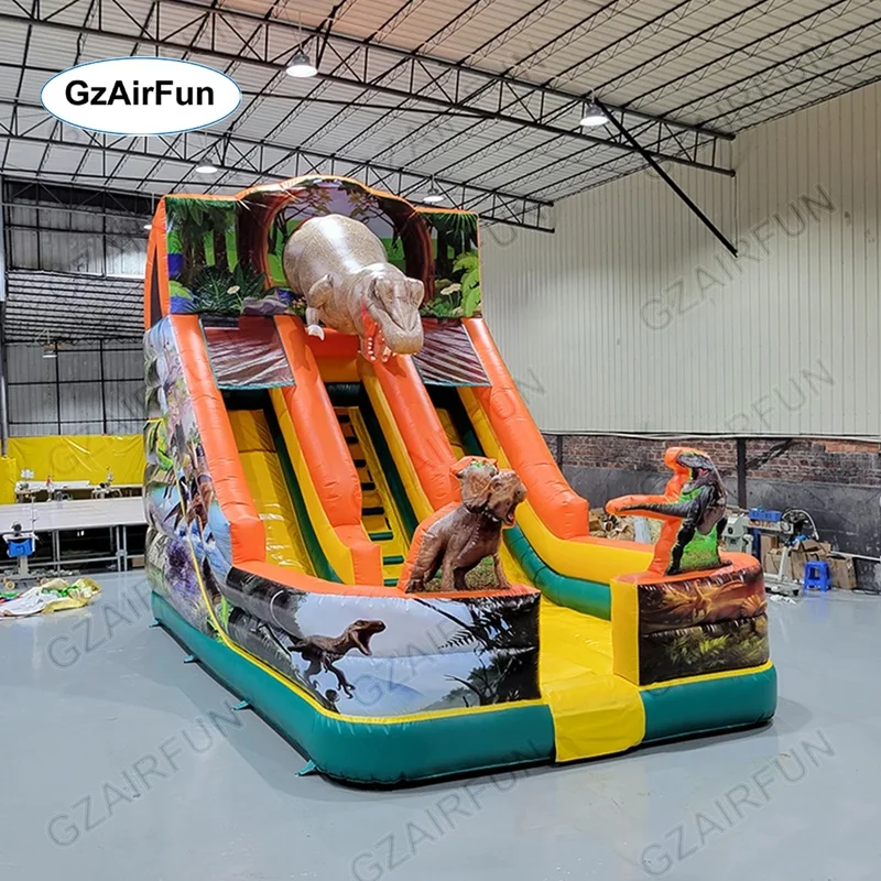 Custom Outdoor Commercial Playground Inflatable Slide Kids Double lane Slide Inflatable Dinosaur Slide