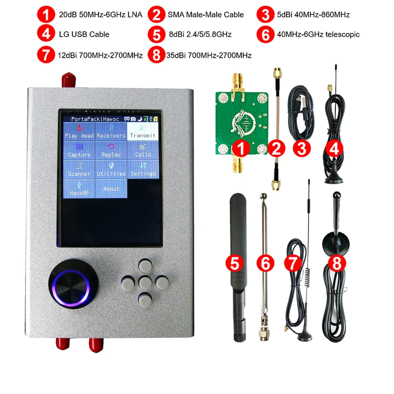 

1MHz-6GHz SDR Radio Unassembled HackRF One R9 V2.0.0 + Portapack H2 With 3.2" Screen Antennas