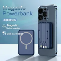 30000mAh Wireless Power Bank Magnetic Portable Powerbank Type C Fast Charger Built in Cable For iPhone 14 13 Xiaomi Battery Pack