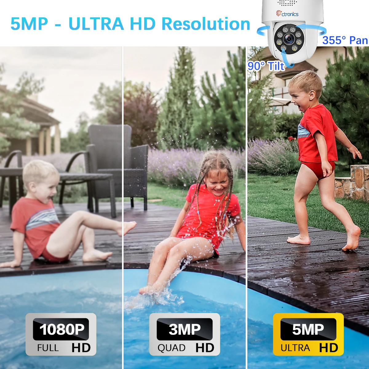 Ctronics Real 5MP IP Camera 5G WiFi Ceiling Outdoor Indoor 360 Auto Tracking CCTV Color Night Vision Two Way Audio Onvif