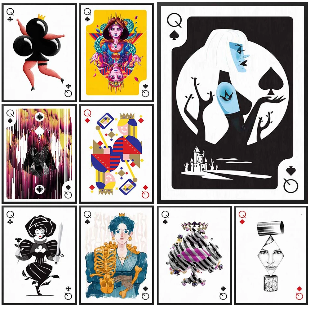 

Queen Poker Abstract Playing Cards Wall Pictures For Living Room Nordic Poster Wall Art Canvas Painting Home Decor Unframed