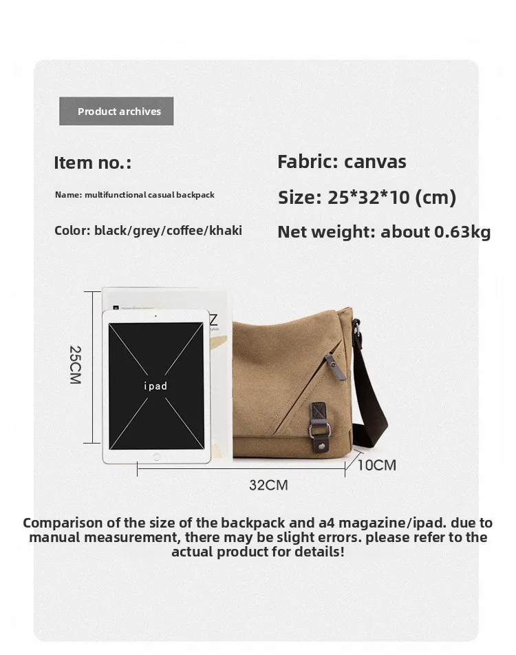 New Fashionable and Casual Single-shoulder Bag, Men's Canvas Large-capacity Crossbody Bag, Multi-functional Lightweight Bag