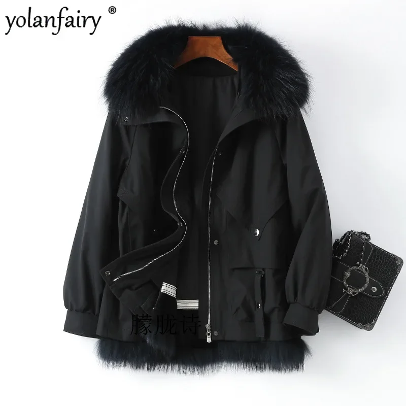 Real Fur Coat Women's Parkas Short Detachable Rabbit Fur Inner Fur Jacket Women Raccoon Fur Collar Fashion Winter Wear FCY4924