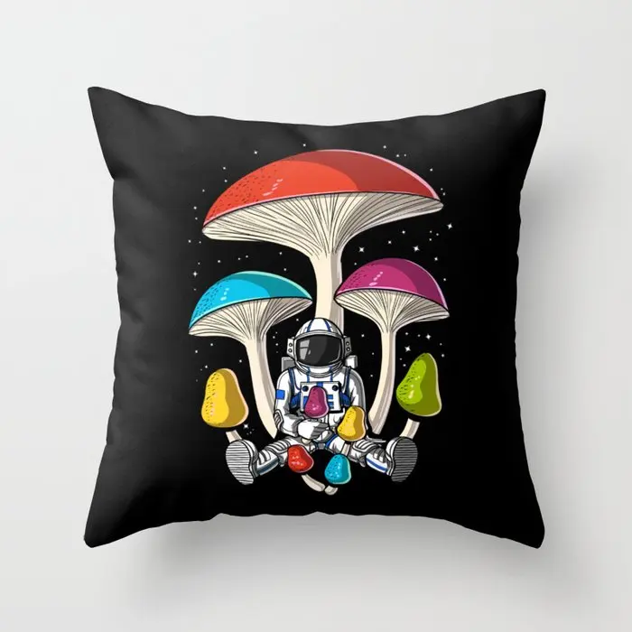 Space Astronaut Psychedelic Mushrooms Festival Pillowcase Decorative Cushion For Sofa Pillow Chair Car Cushion Cover Home Decor