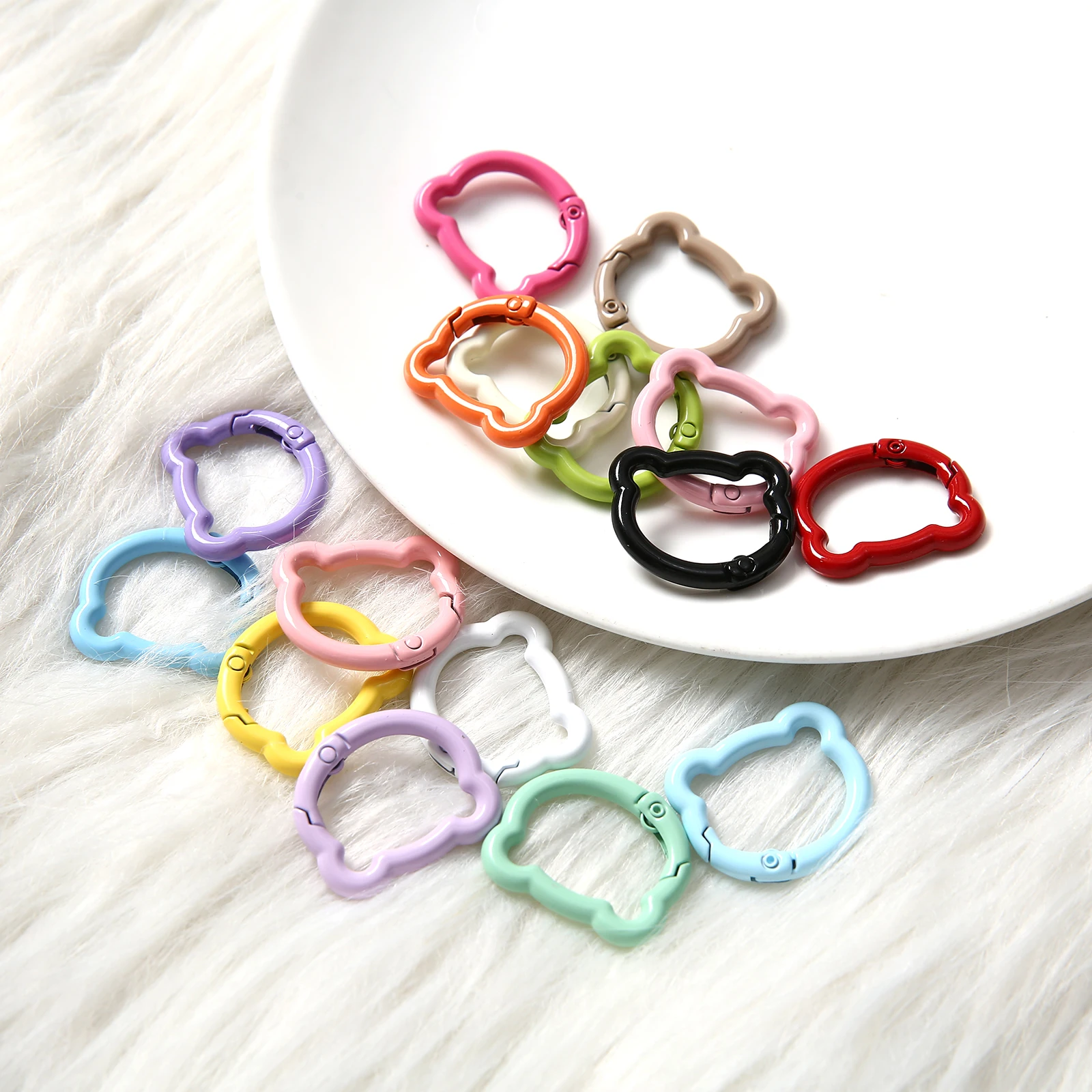 5/10/20/50 pcs Colors Metal Cute Bear Shape Openable Round Carabiner Keychain Clips Hook  DIY Accessories Connection Ring