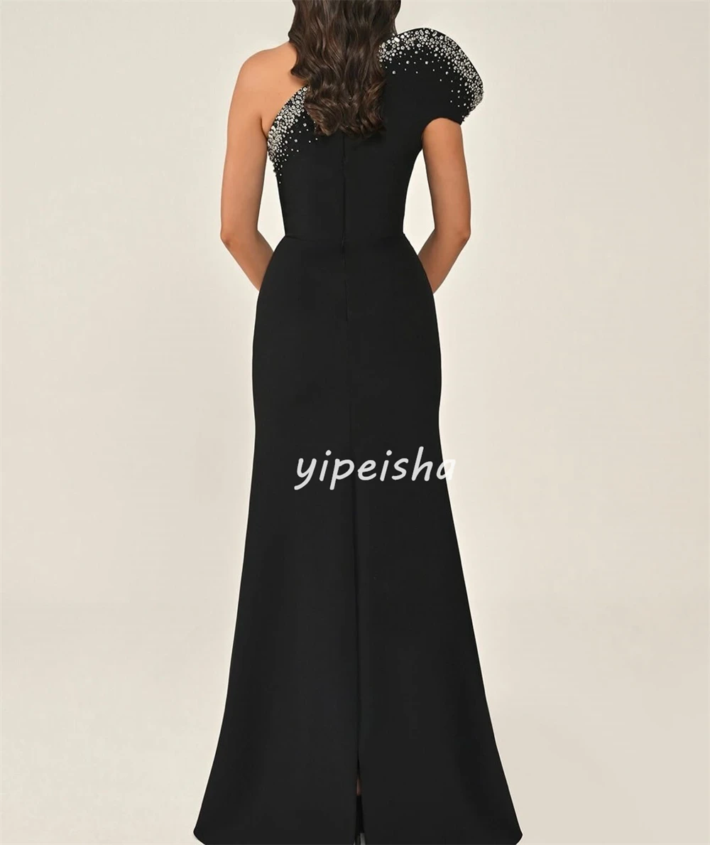 Customized Formal Women Jersey Rhinestone Ruched Straight Evening Dresses Fashion Strapless Sleeveless Floor Lenght Prom Dresses image 5