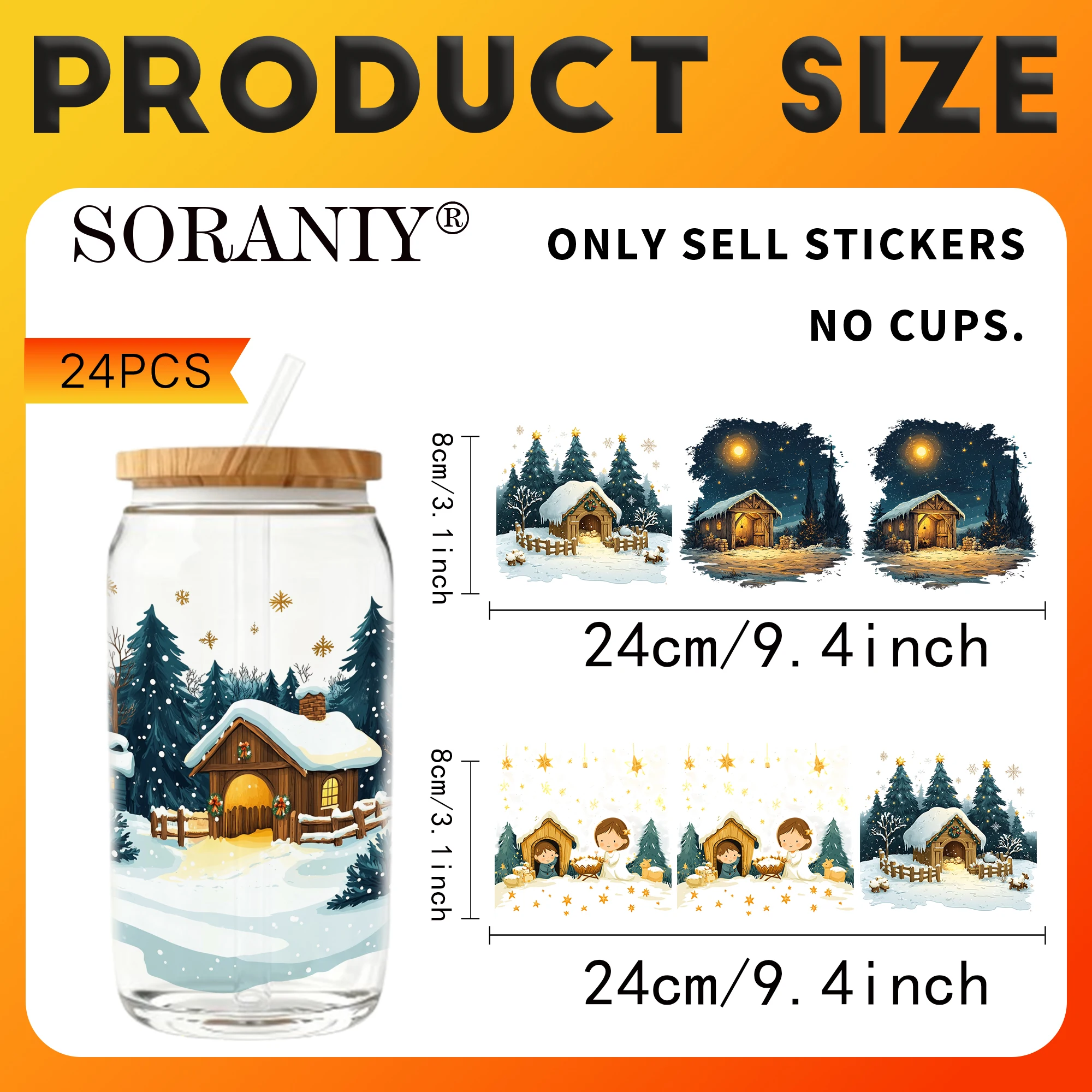 UV DTF Transfer Stickers - 24Pcs/Set Nativity Scene Theme UV DTF 16OZ DIY Transfer Stickers