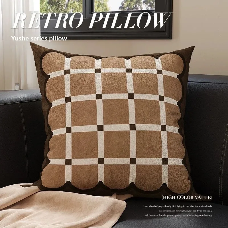 VintageNordic French Light Luxury Brown Pillow Cover Sofa Living Room Cushion Cover Premium Bedside Waist Pillow Back Pillowcase