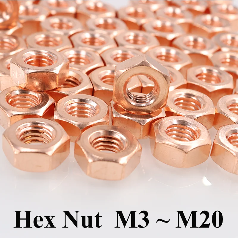 Sechskantmutter, hohe Temperaturbeständigkeit, leitfähige Leitfähigkeit, reines rotes Kupfer, T2-Sechskantmuttern M3, M4, M5, M6, M8, M10–M20, für Schraubenbolzen