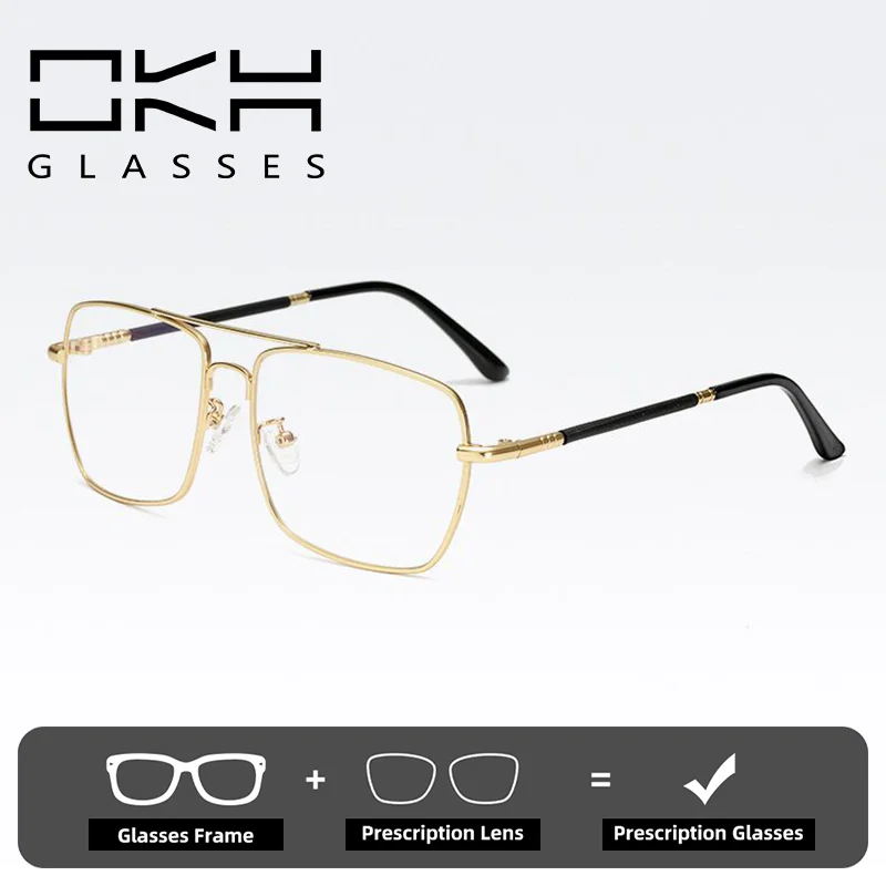 

OKH Роскошные квадратные очки для близорукости для женщин, винтажная оптическая оправа, золотые металлические очки с защитой от синего света, очки по рецепту для чтения