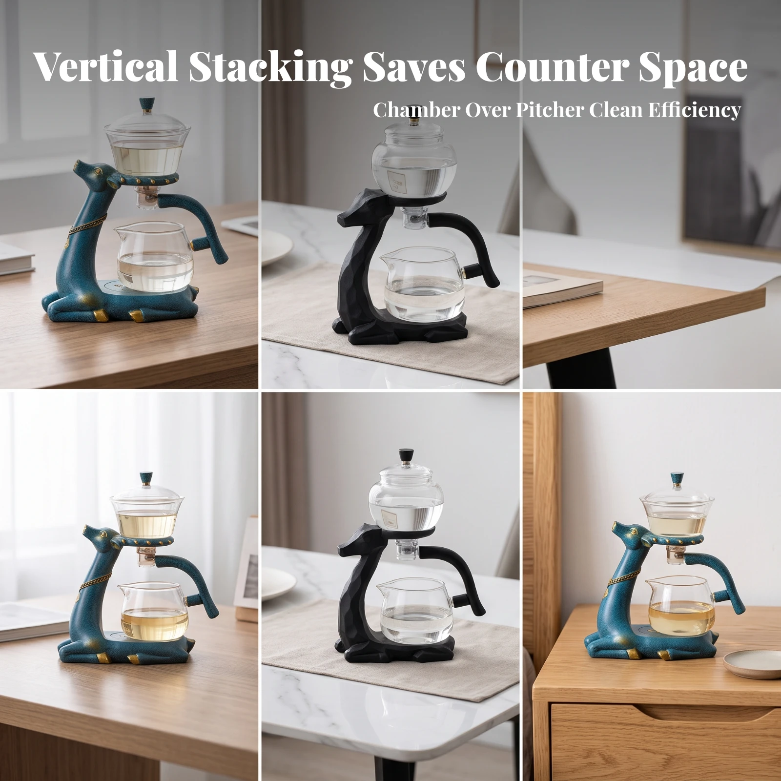 Glass Tea Brewer with Deer Stand Heat-Resistant Automatic Glass Tea Maker Easy to Clean Smooth-Flowing for Living Room