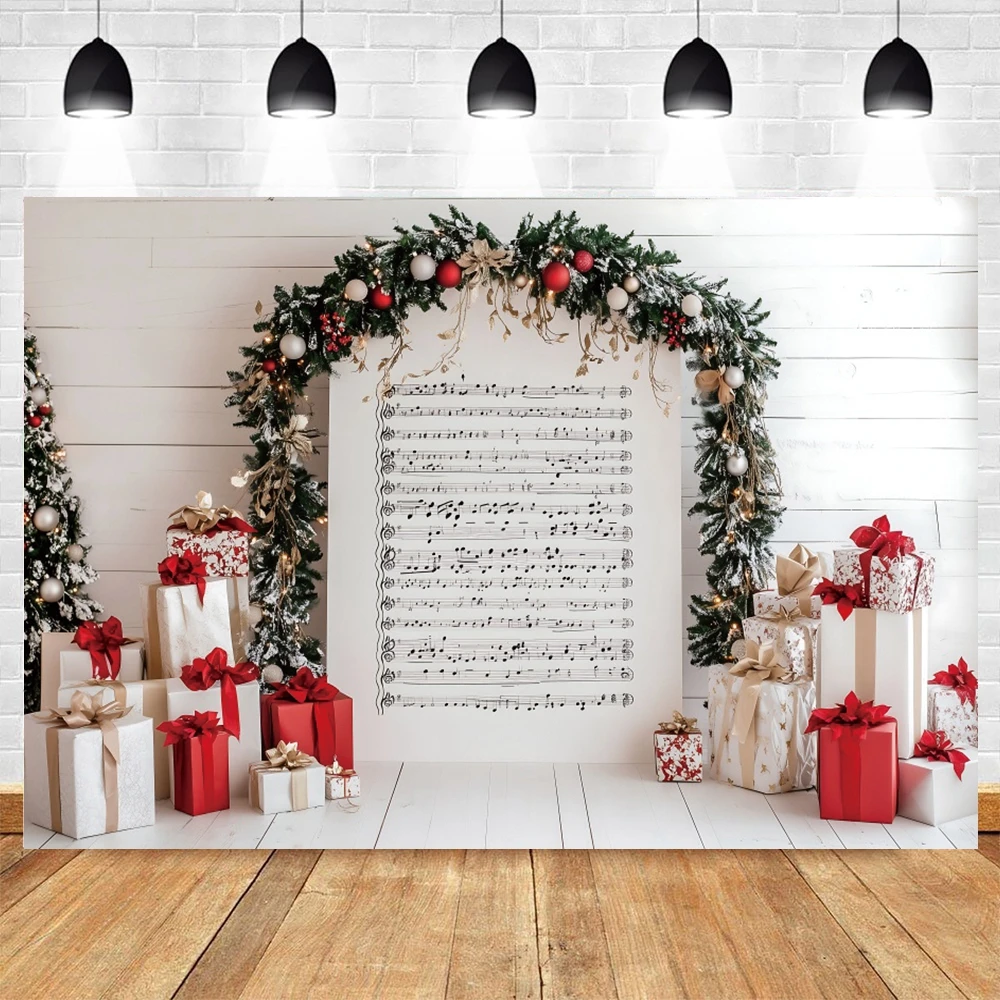 Christmas Backgrounds For Photographs Music Notes Wreath Gifts Festive Kids Family Elegant Shoot Decor Backdrop Studio Props