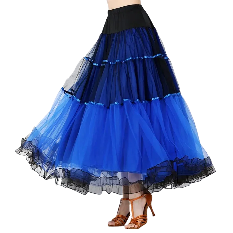 Vrouwen Ballroom Dansvoorstelling Kostuum Wals Flamenco Grote Schommel Rok Elastische Tailleband Volwassen Buikdans Jurk Dragen