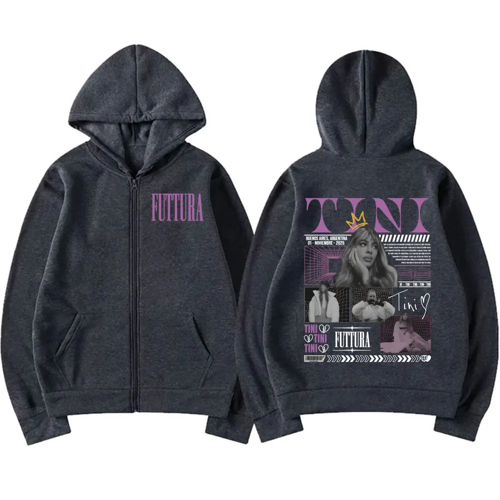 ألبوم Tini Stoessel Fectura 2025 جولة الرسومات زمم معاطف مقنعين البلوز الرجال النساء موضة الهيب هوب المتضخم سستة هوديس