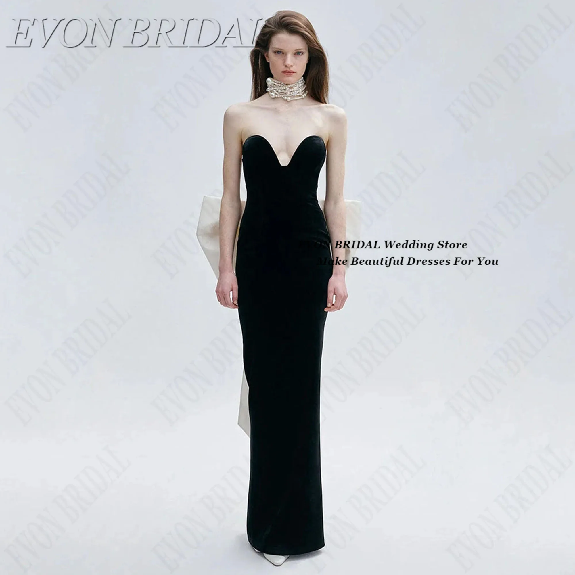 

EVON BRIDAL Черно-белое вечернее платье с бантом и открытой спиной, элегантные платья для выпускного вечера в форме сердца, знаменитости, платья для красной ковровой дорожки по индивидуальному заказу