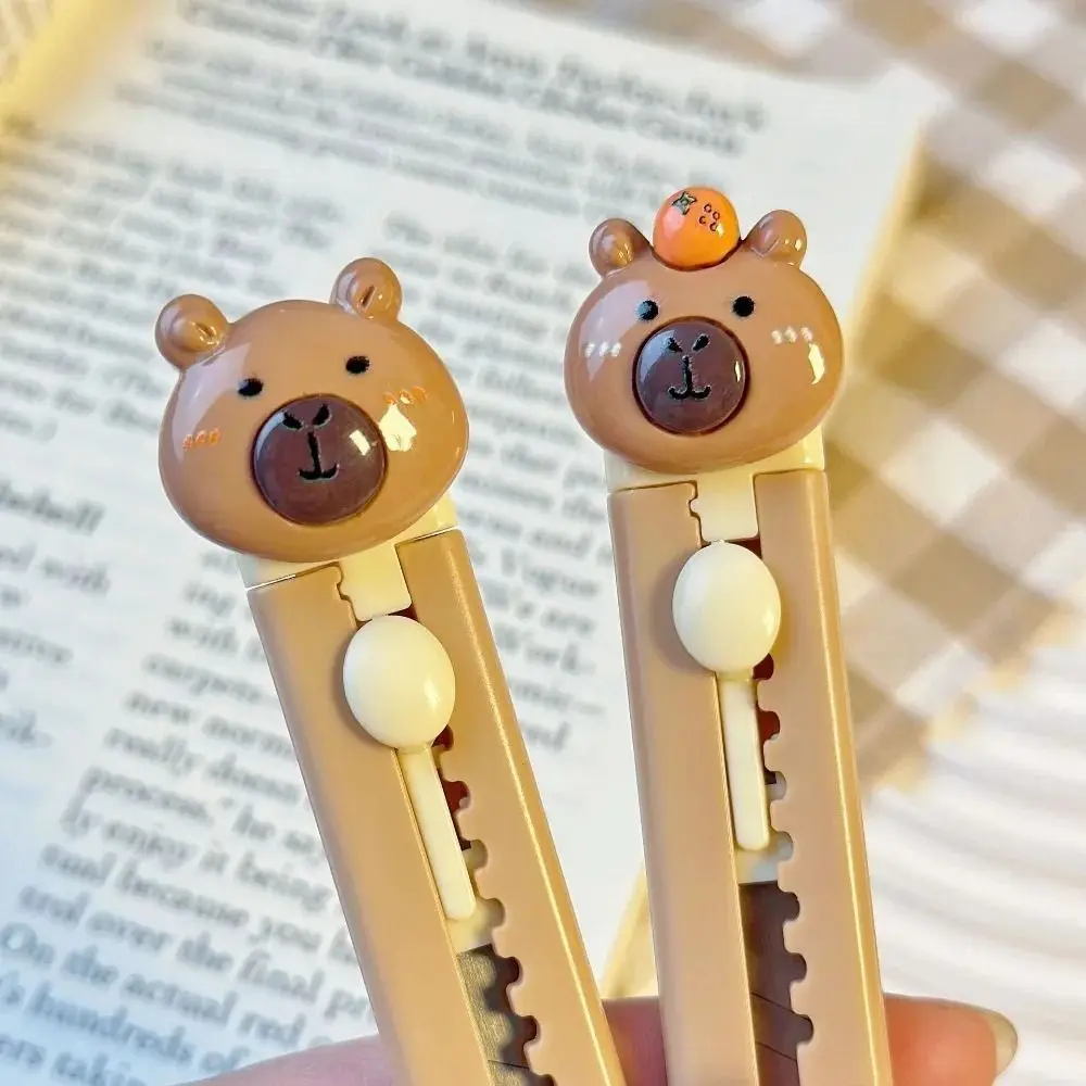 Portable Plastic Bear Head Cutter Cartoon School Office Supplies Paper Cutting Tool Mini Retractable Letter Opener