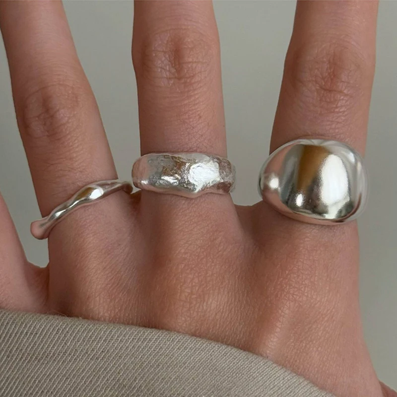 GANPUP Silberfarbener Hip-Hop Offener Verstellbarer Ring für Frauen, Modischer Neuer Fingerring, Schmuck, Paargeschenk, Party-Accessoire – Detail 1