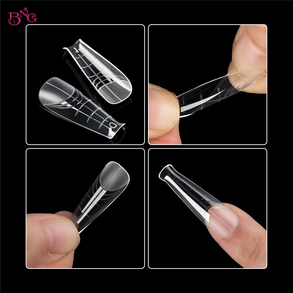 BNG 140 pezzi di gel per estensione poli, forme doppie per unghie, stampi per unghie riutilizzabili per estensione del costruttore, forme superiori di 14 dimensioni per il design di nail art