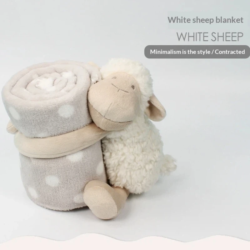 White Sheep Plush Stuffed Toy Soft Cozy Flannel Fleece Blanket Polka Dot Cuddle Companion For Daily Nap Travel Birthday Gift