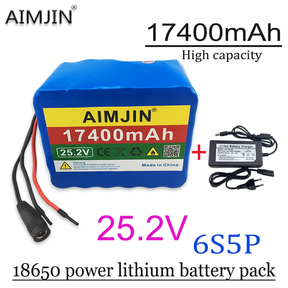 

High capacity 25.2V 17400mAh 18650 lithium battery 6S5P BMS power battery pack+Charger