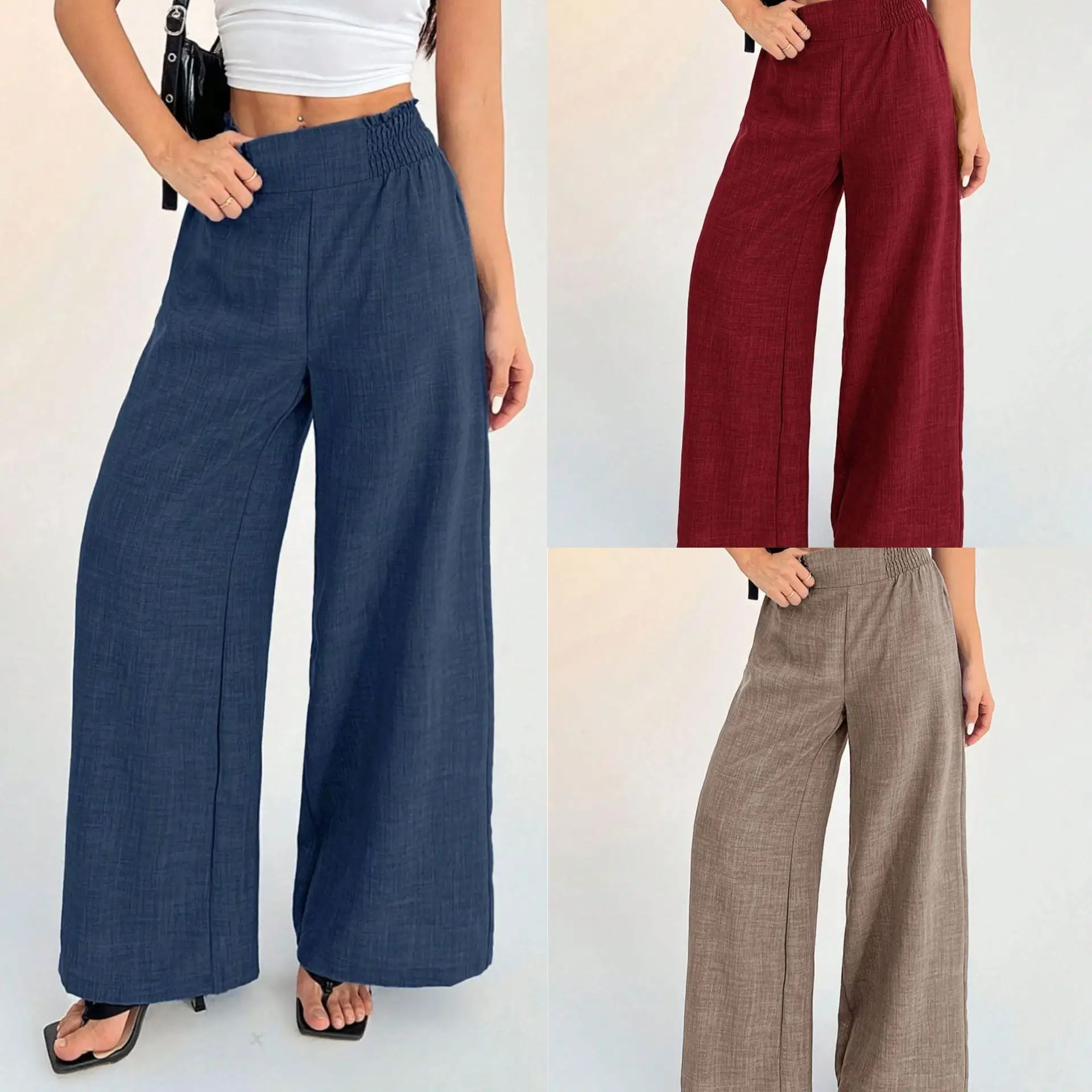Cross-Border Pure Color Elastic Wide Leg Pants Women's Elegant Style Casual Trousers Universal Fit for All Seasons