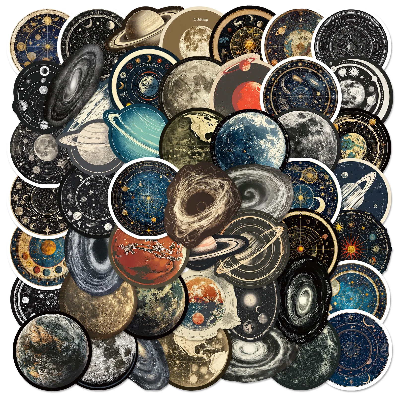 50pcs Retro Space Station Universe Starry Sky Cartoon Graffiti Stickers Phone Guitar Laptop Notebook Suitcase Water Bottles Wate