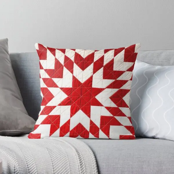 Red And White Lone Star Quilt  Printing Throw Pillow Cover Fashion Soft Wedding Bedroom Car Bed Pillows not include One Side