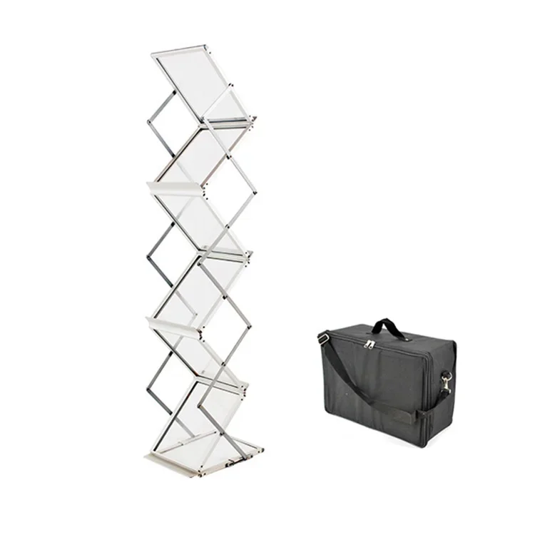 2026 A4*6  Floor Standing Foldable Acrylic Metal Magazine Display Rack Metal Magazine Brochure Holder