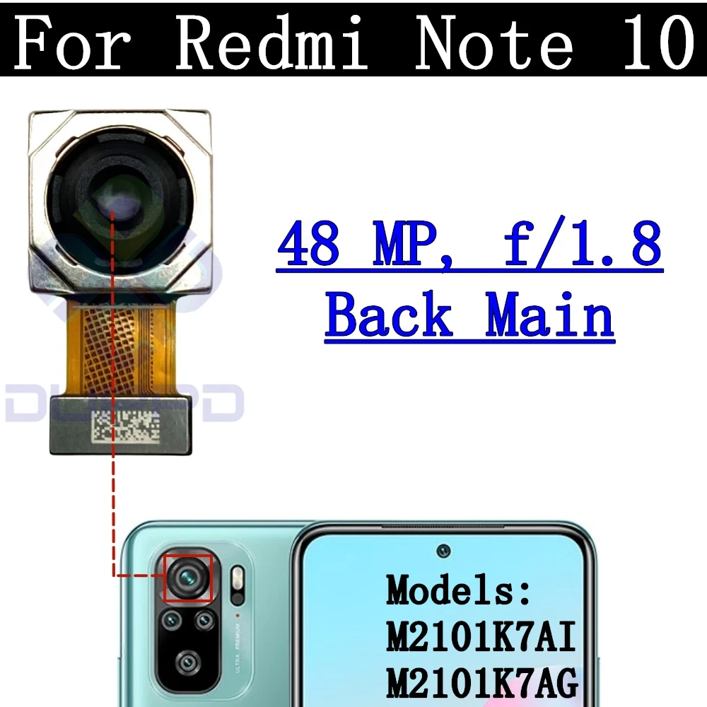 Back Camera Lens For Xiaomi Redmi Note 10 M2101K7AI, M2101K7AG Selfie Frontal Small Facing Front Rear Camera Module Spare