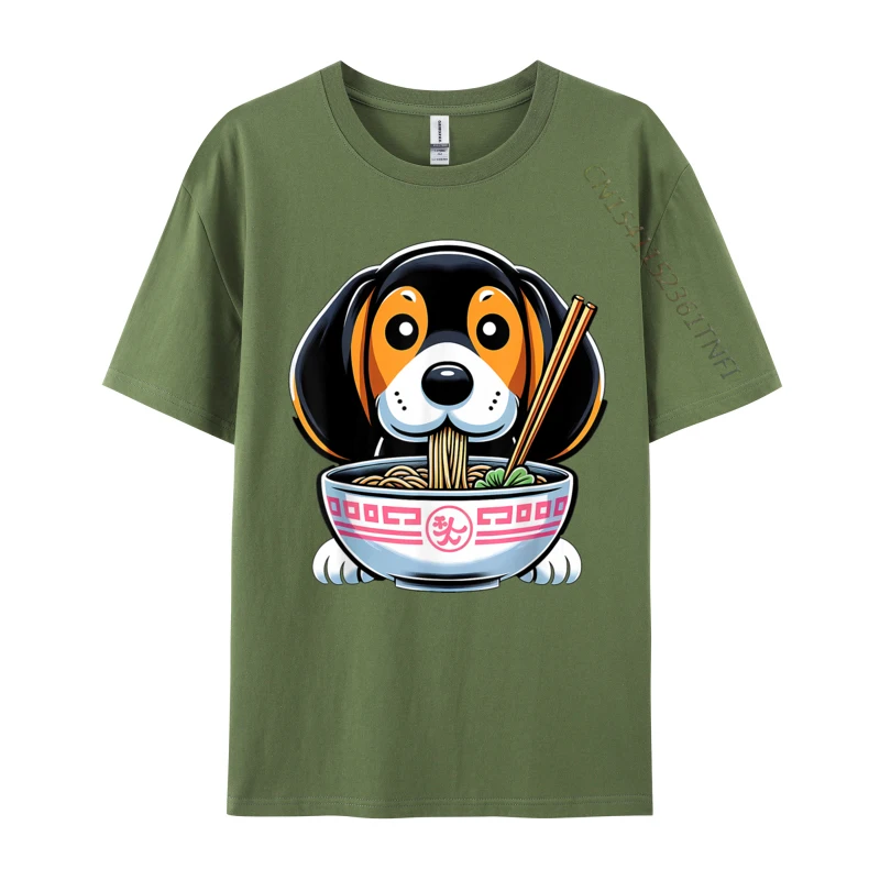 Kawaii Black And Tan Coonhound Dog Ramen Birthday Slim Fit T Shirts Tops T Shirt for Students Plain Premium Cotton Funny T-Shirt