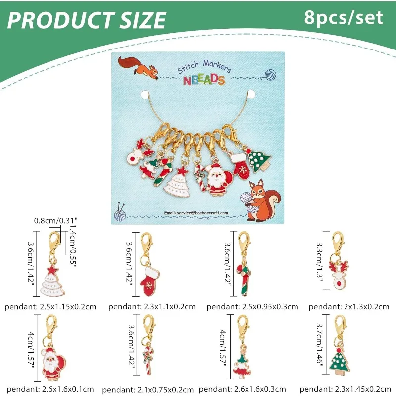 8 قطعة موضوع عيد الميلاد غرزة علامات 8 أنماط شجرة عيد الميلاد/عيد الميلاد الرنة سبيكة المينا الكروشيه غرزة ماركر السحر