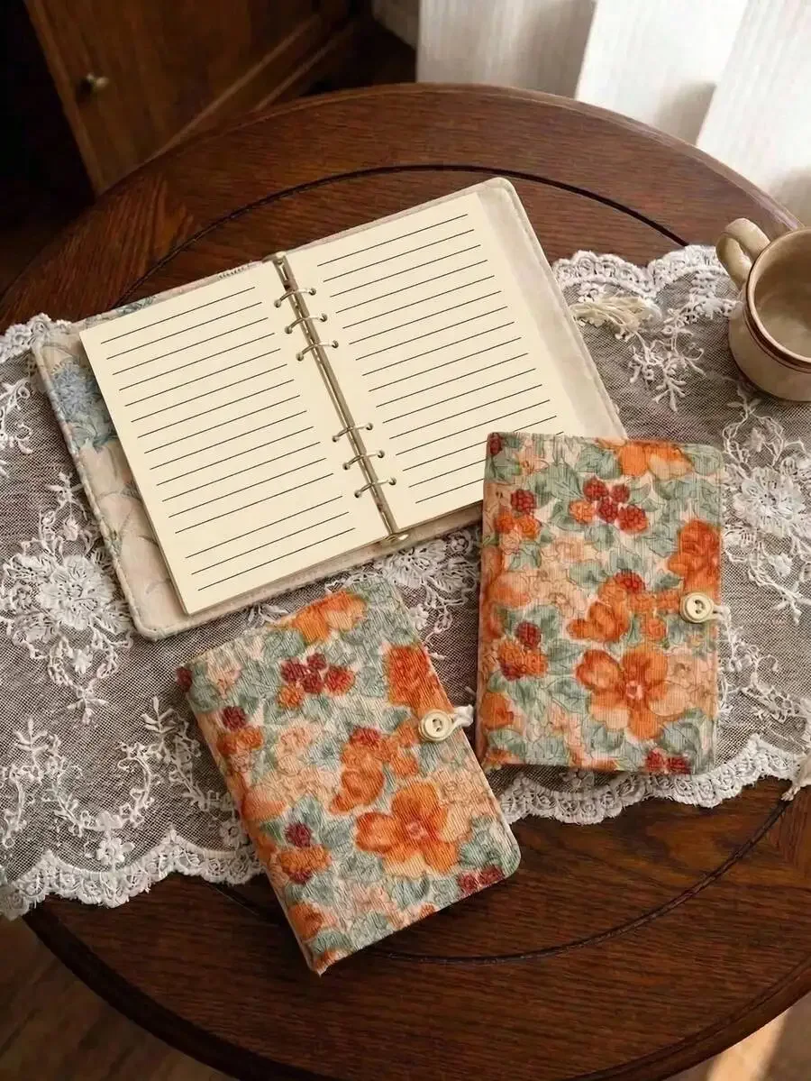 

1PC A6 Embroidered Flower Loose-Leaf Notebook - Handmade Refillable Diary With Blank Pages, Retro School Supply
