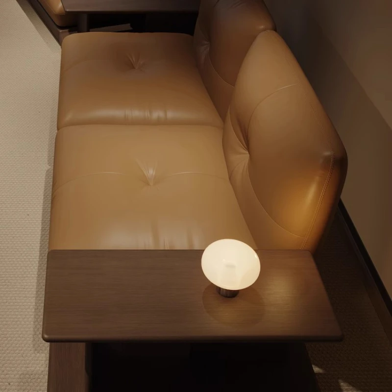 Japanese-style sofa leather simple modern small apartment living room Italian minimalist floor sofa log wind 2025 new