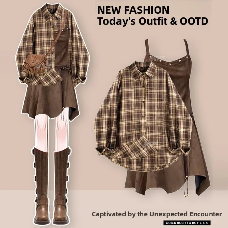 

Travel Fashion Denim Dress Women's Autumn Clothing Small Size Cool Trendy Sister Wasteland Style Set Skirt Elegant Lady Suit
