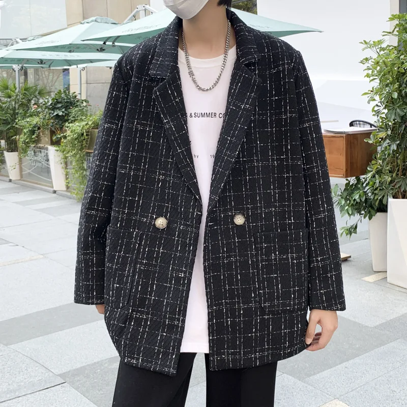 

Autumn and Winter Puppies Handsome Casual Loose Chanel Style Suit Men's Ins Trendy Street-fried Plaid Small Suit Jacket Trendy