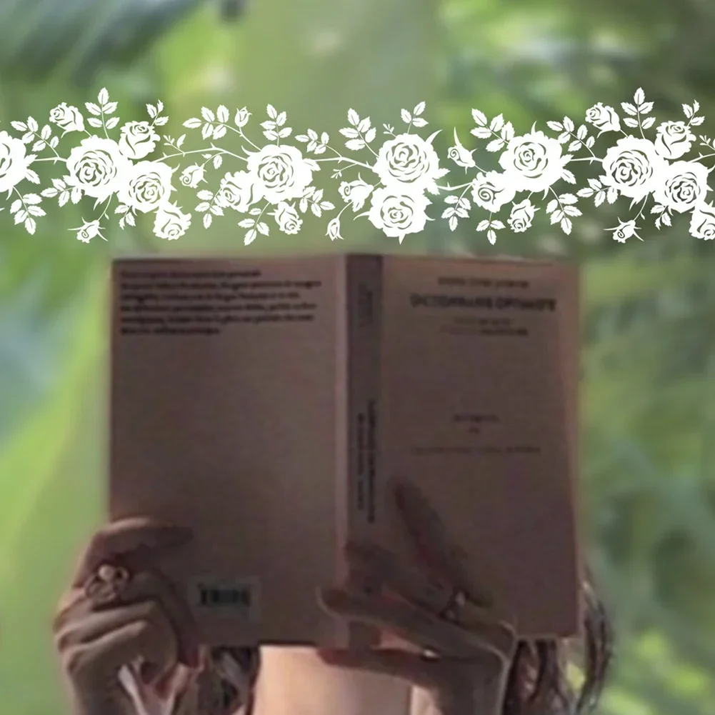 الدانتيل الحدود نافذة ملصق شفاف زهرة بيضاء الروطان الجدار ملصق الخصر خط ملصقات لباب زجاجي ديكور المنزل الحمام #5