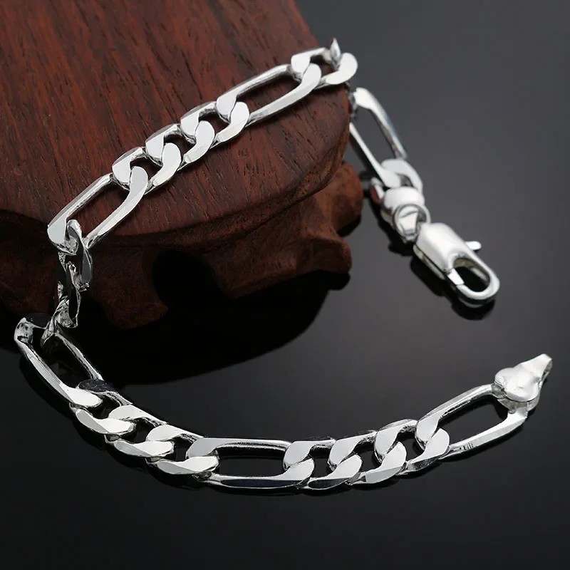 

Noble 925 Sterling Silver wild 6MM flat sideways chain for women man Bracelets Wedding party Christmas Gifts fashion Jewelry