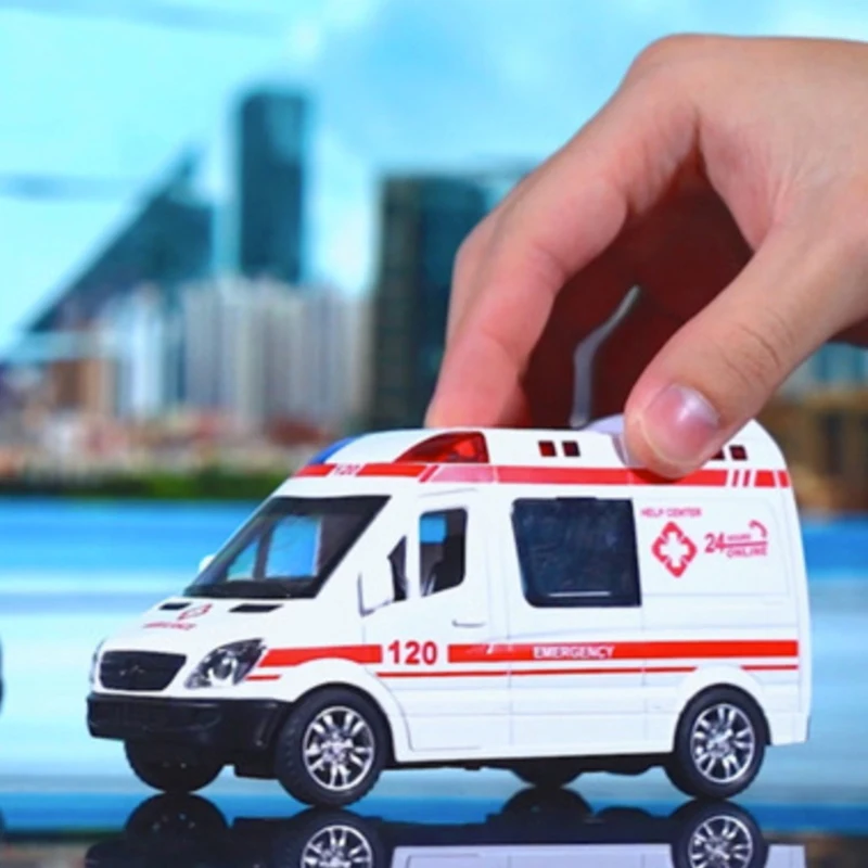 1PC Boys Toys 1:32 Mini Car Diecast Ambulance Fire-Truck Policecar Model Sound And Light Vehicle Simulation Collection Gifts