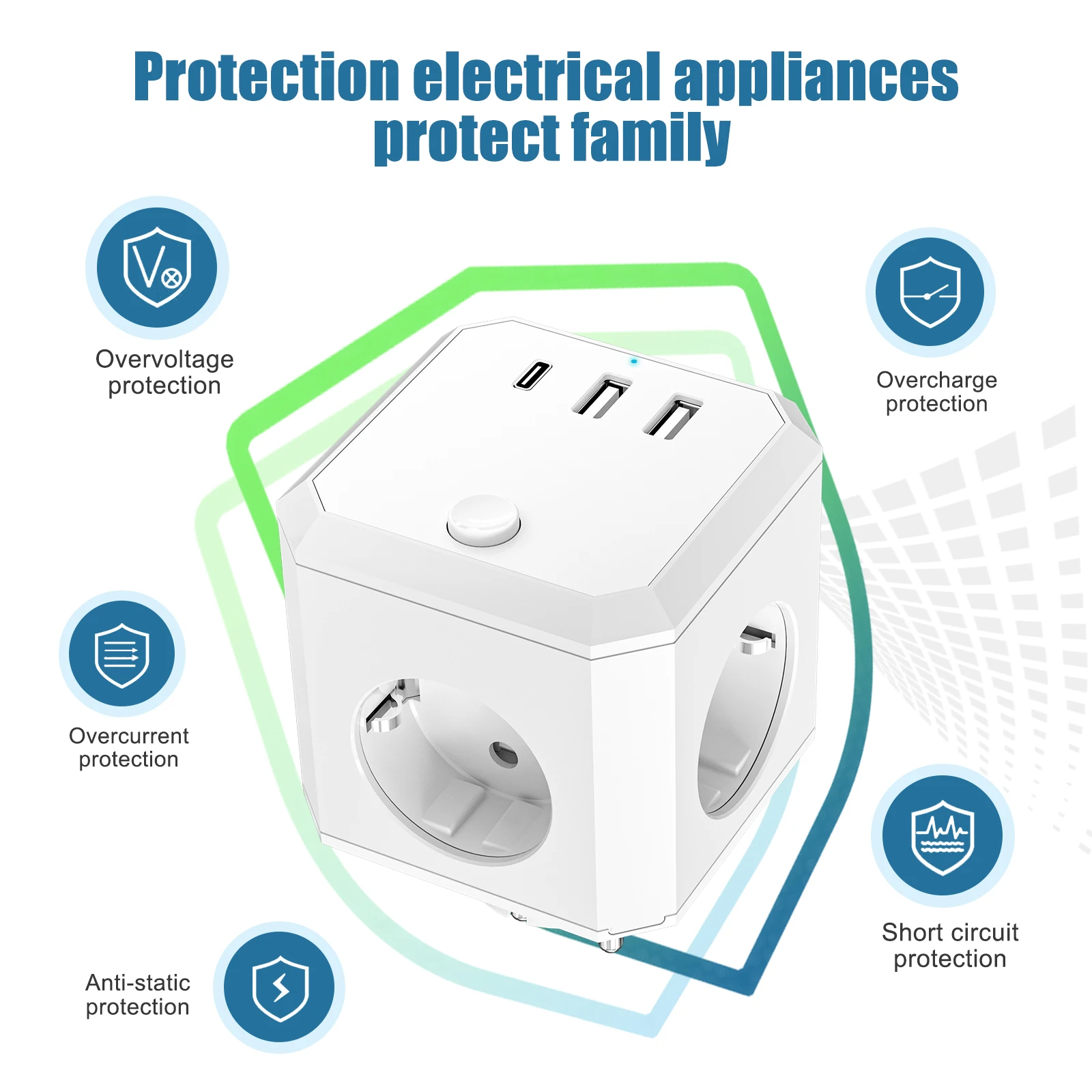 Imagem -04 - Cubo de Parede para Escritório e Casa Tomadas ca Portas Usb tipo c Receptáculo Multidirecional Branco Euro 4000w