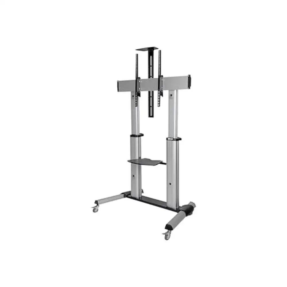 Mobile TV Stand Mount LED/OLED/LCD Monitors 60”-100” Shelf Locking Wheels Silver 5-Year  Height Adjustable & Flexible Viewing