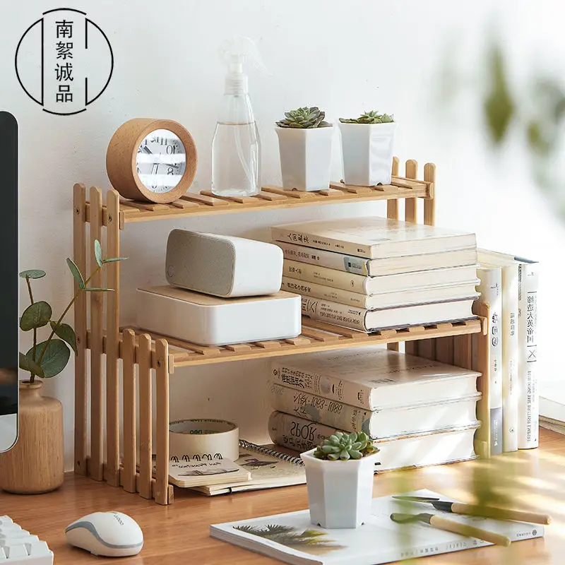 

Creative Double Layer Desktop Bookshelf Office Data Rack Multi Meat Flower Rack Simple Desk Storage Rack Bamboo Products