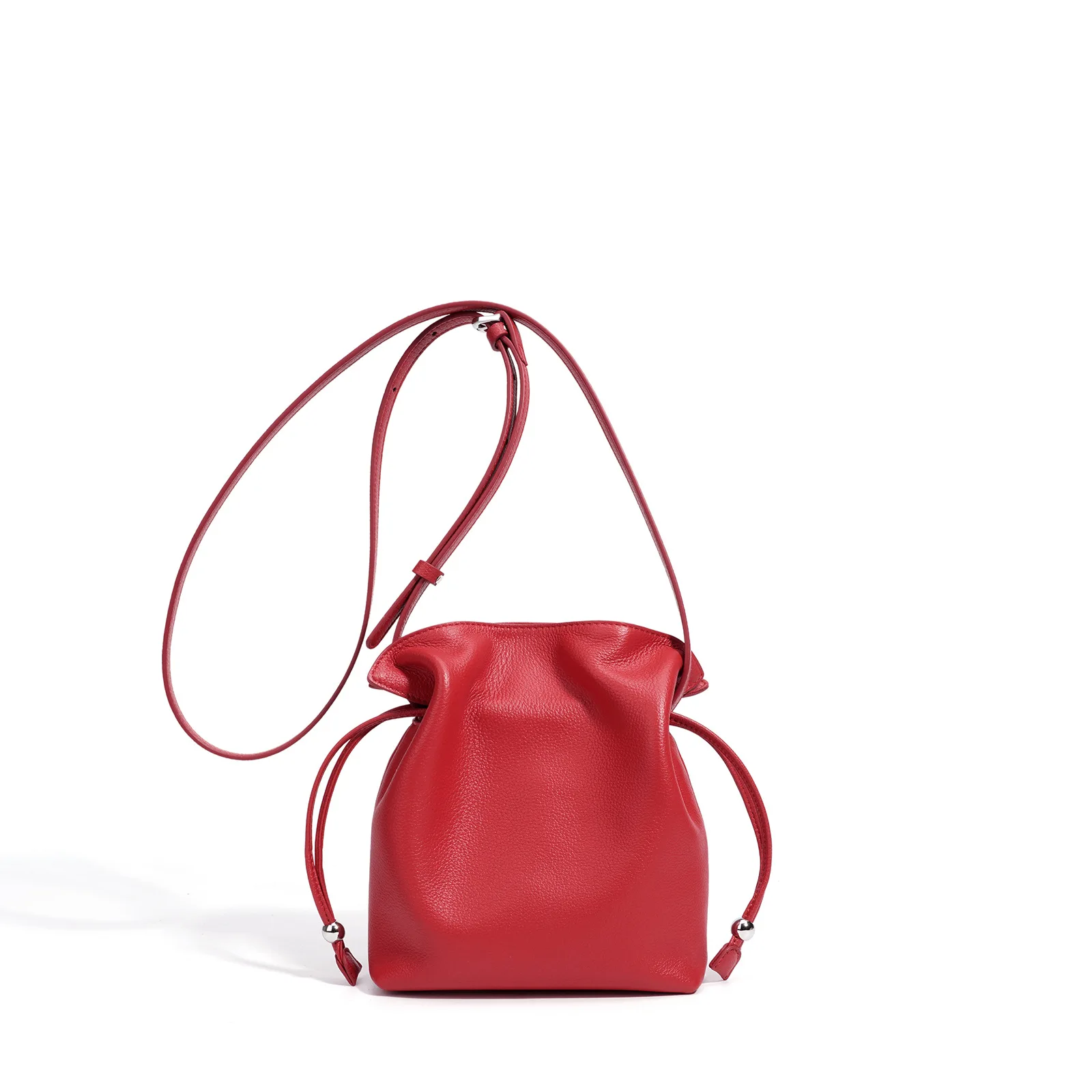Women's Stylish Leather Sling Bag Natural Vintage Leather Crossbody Bag Genuine Leather Small Pouch for Phone Drawstring Purse