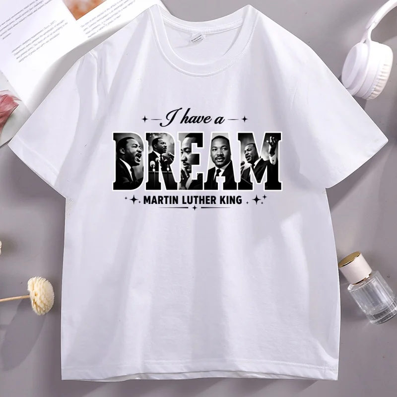 Camiseta de Martin Luther King, camiseta del mes de la historia negra, camiseta de MLK Juneteenth, camisetas gráficas con la frase 'I Have A Dream', camiseta informal para hombre y mujer
