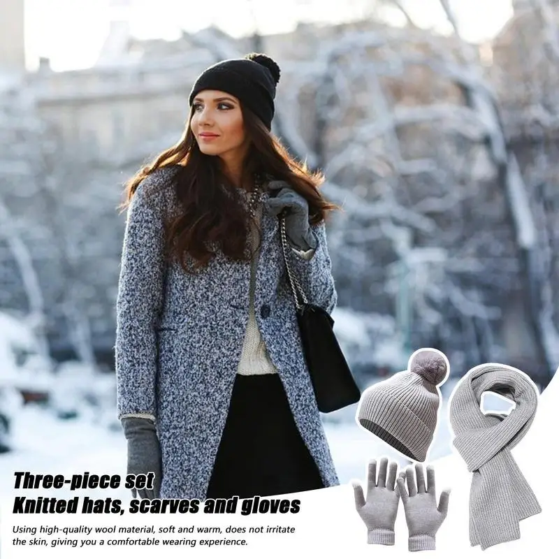 Hat And Scarf Set For Women Outdoor Thick Warm Woolen Hat Set Womens Winter Hats Gloves Set Stocking Stuffers For Travel Walk