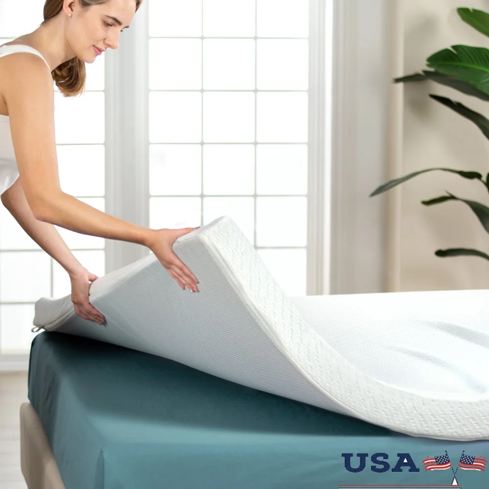 

Ультраохлаждающий гелевый наматрасник из пены с эффектом памяти, двойной размер с противоскользящим основанием, сертифицированный из США ремень для хранения, облегчение давления