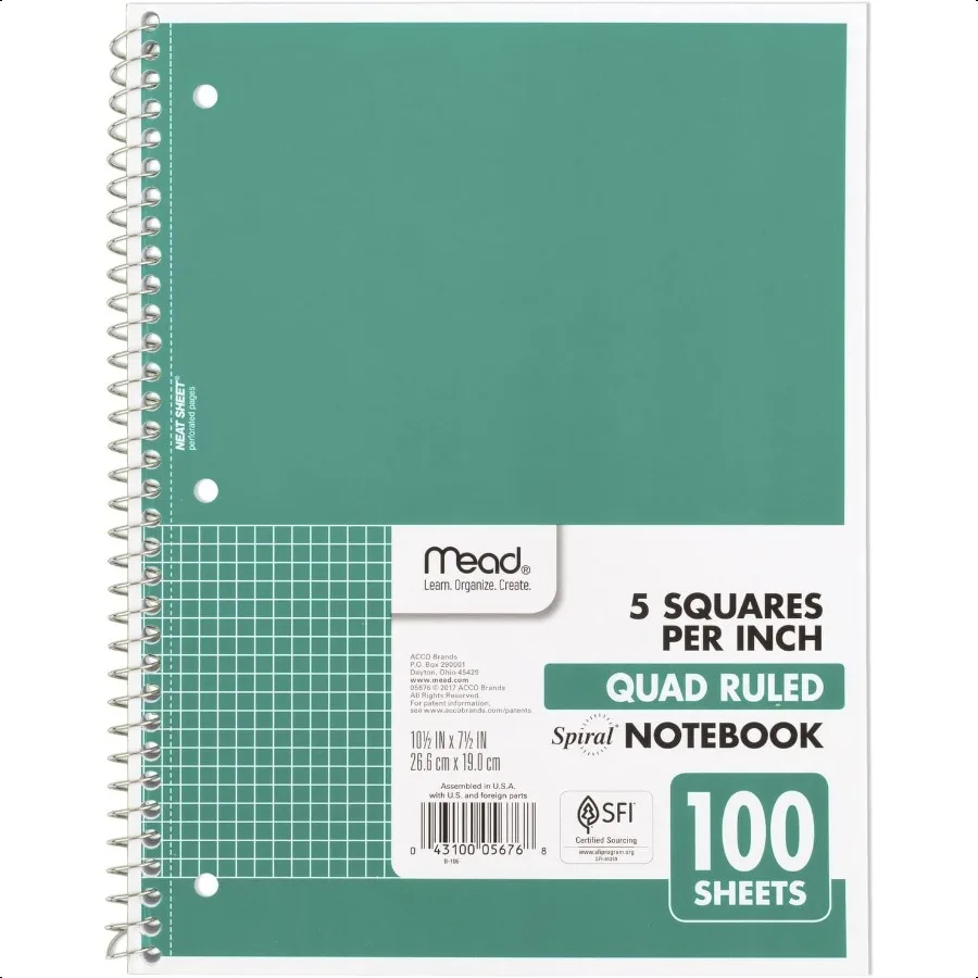 Spiral Notebook 1 Subject Graph Ruled Paper 71 2 x 101 2 100 Sheets Green 05676AC5