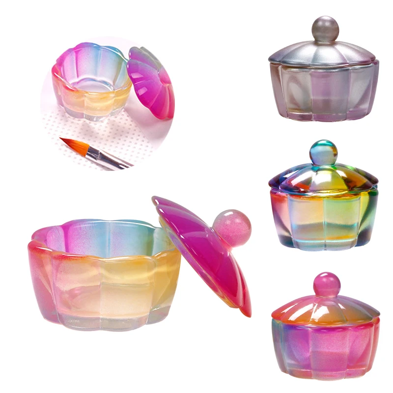 1Pcs Cristal Vidro Acrílico Em Pó Líquido Prego Cup Lid Bowl Cup Holder Equipamentos Mix Color Nail Tools