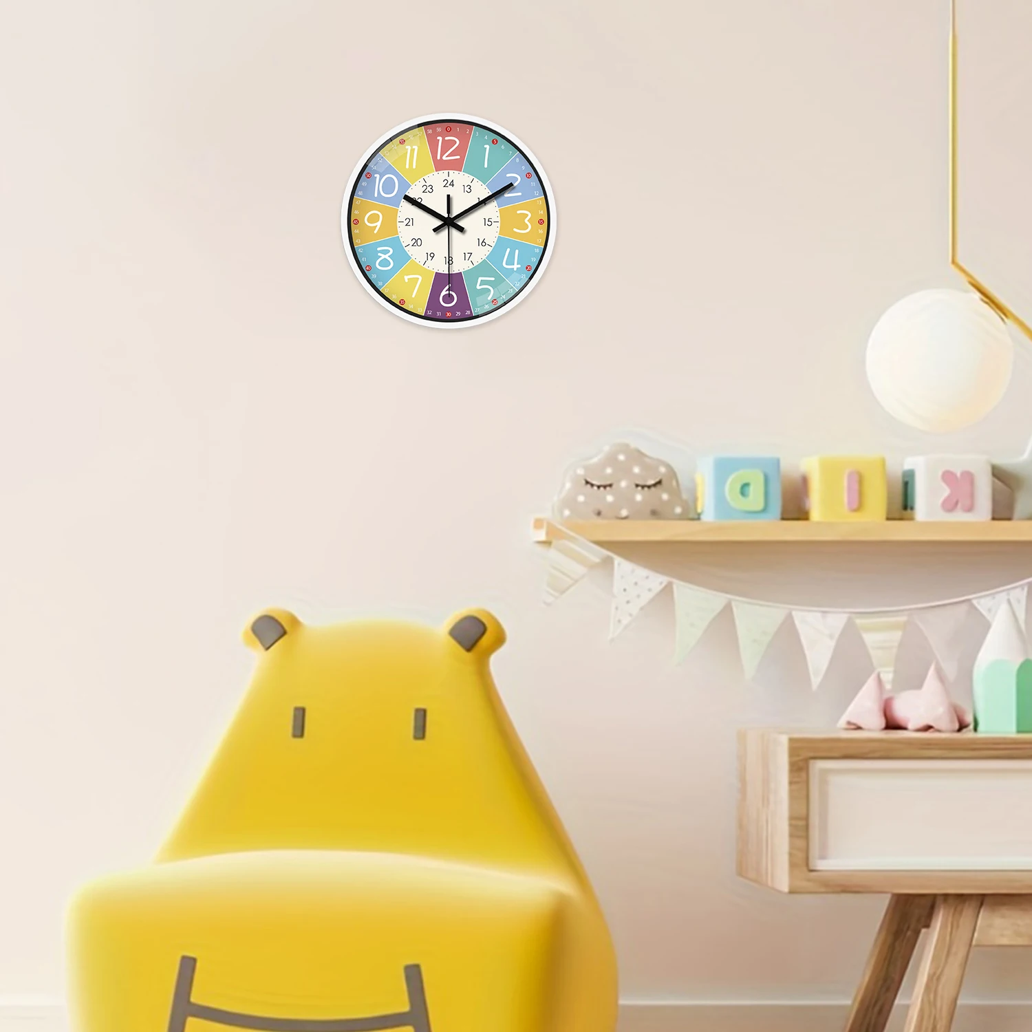 8 Inch Round Wall Clock Modern Design Silent Timepieces for Kids Sitting Room Bedroom Learning Clocks Decoration Accessories view 4