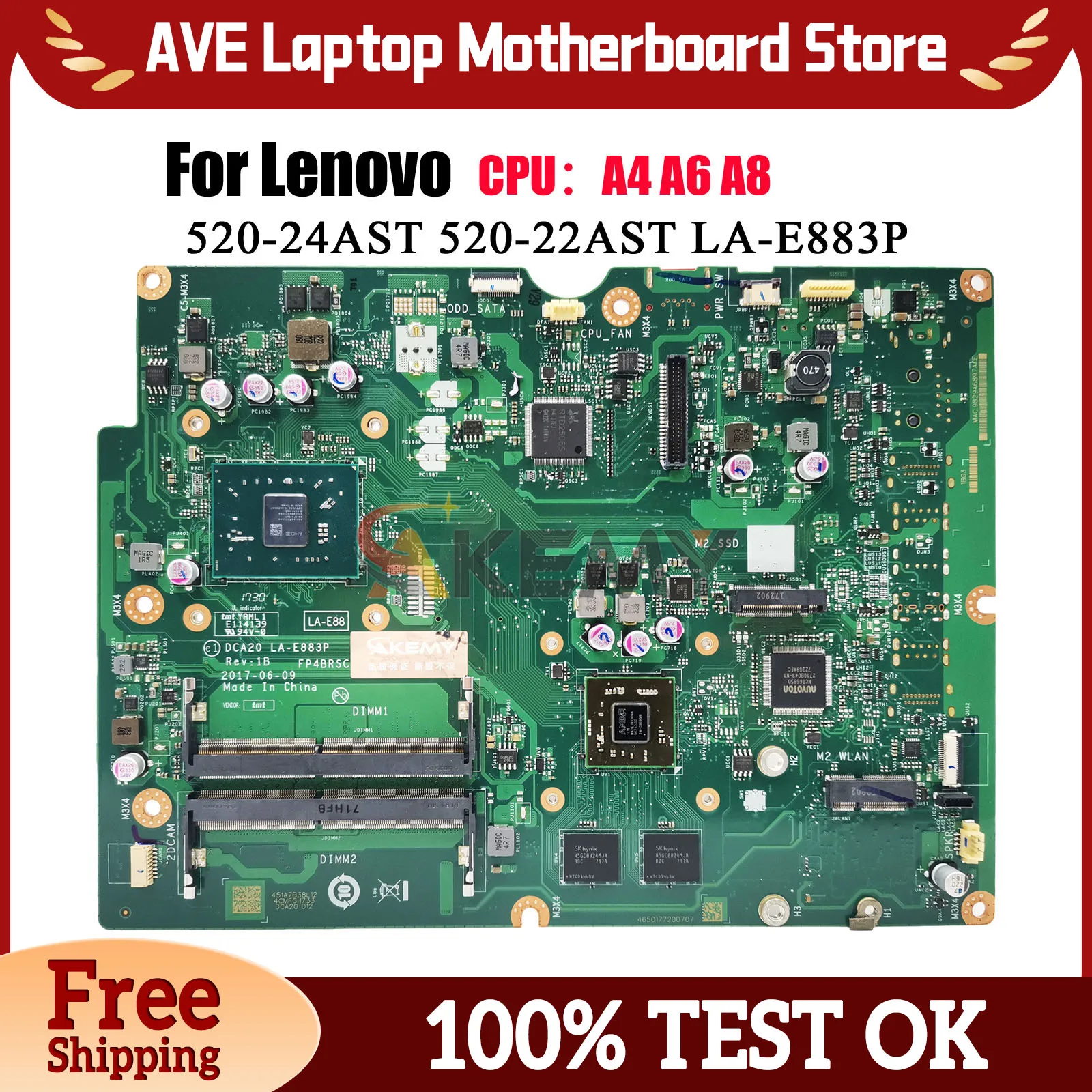 

LA-E883P для Lenovo AIO 520-24AST материнская плата с процессором EM9010 AM9120 100% полностью протестирована