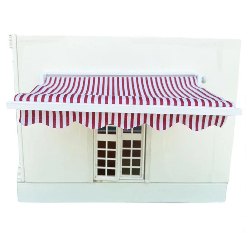 EHJRE Toldo Decorativo Para Casa De Muñecas Escala 1:12 – Rayas, 25 X 16.4 Cm, Con Soportes Metálicos